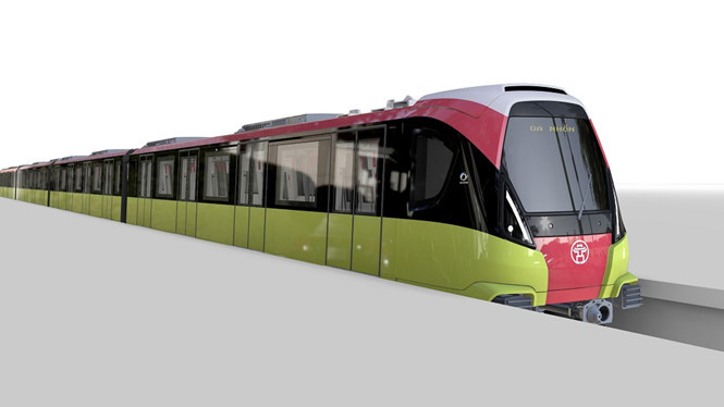 Đoàn tàu metro số 3 có các gam màu đặc trưng nông sản Việt Nam. ẢNH: BAN QUẢN LÝ ĐƯỜNG SẮT ĐÔ THỊ HÀ NỘI