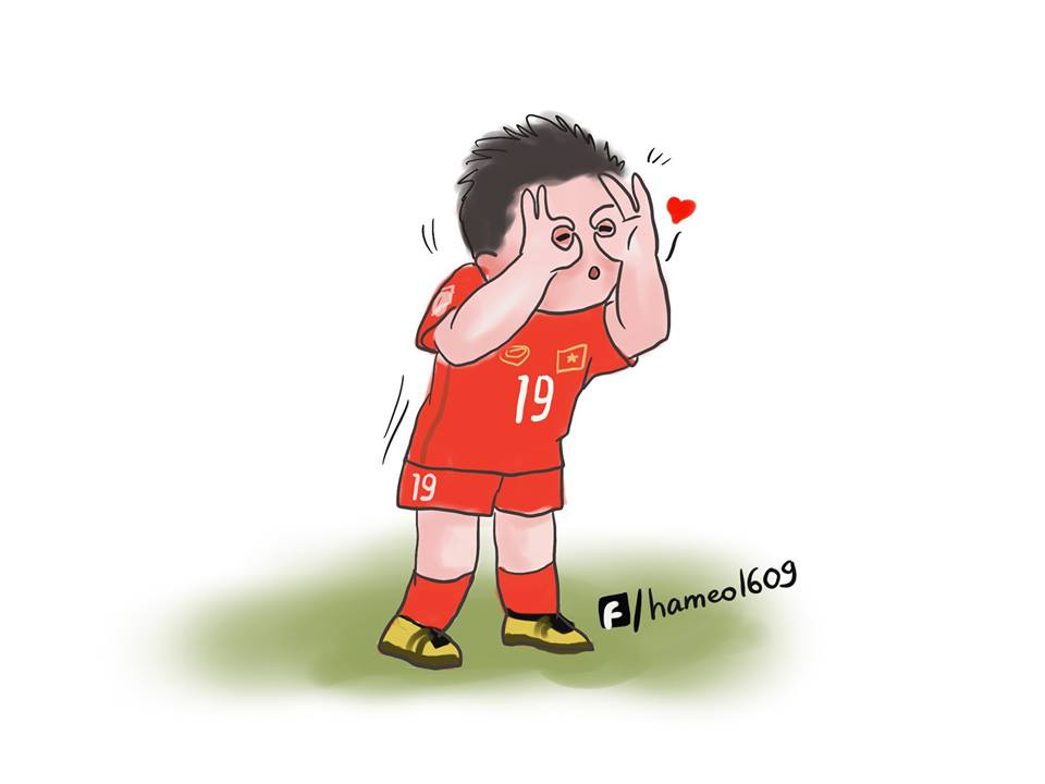 Màn tạo dáng cute hết phần người khác của cầu thủ số 9 Quang Hải gây thích thú cho người hâm mộ sau khi xuất sắc ghi bàn mở tỉ số trận đấu tối 6/12.