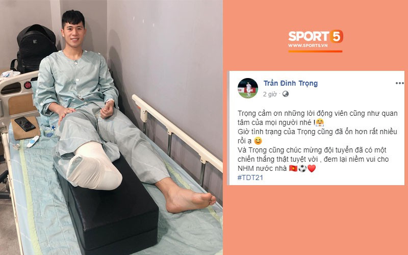 Đình Trọng trấn an người hâm mộ, luôn dõi theo cổ vũ đội tuyển Việt Nam. (Ảnh: Sport5)