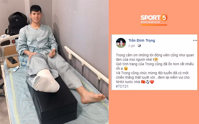 Đình Trọng trấn an người hâm mộ, luôn dõi theo cổ vũ đội tuyển Việt Nam. (Ảnh: Sport5)