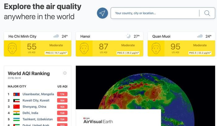 Cùng thời điểm, website của AirVisual vẫn hoạt động bình thường. (Ảnh chụp màn hình)