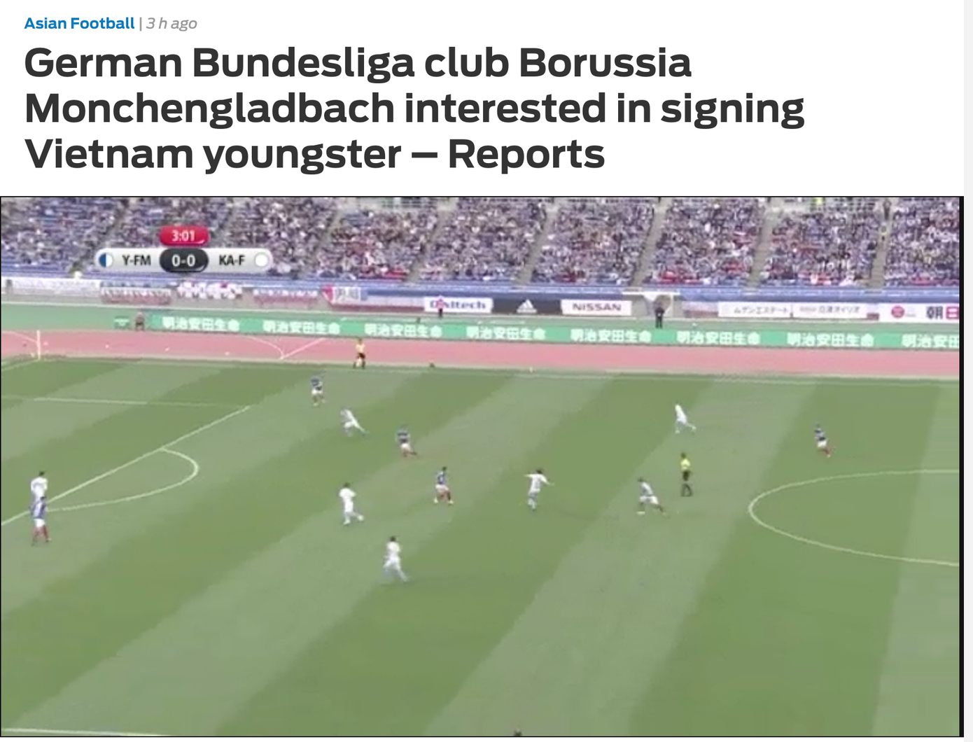 Bài viết của Fox Sports Asia về việc CLB Monchengladbach để mắt tới Văn Hậu.