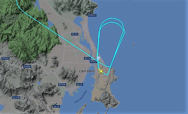 Hành trình hạ cánh nhầm của máy bay VietJet. Ảnh: FlightRadar. Hành trình hạ cánh nhầm của máy bay VietJet. Ảnh: FlightRadar.