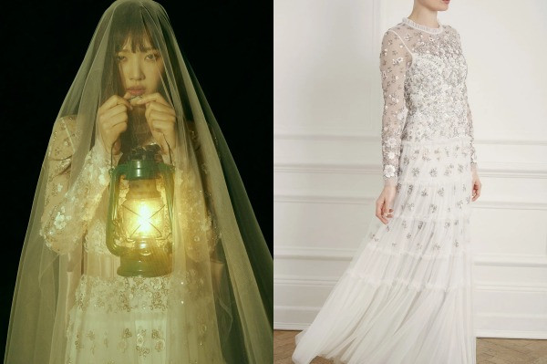 Joy cũng chọn một thiết của Needle & Thread với giá 30 triệu đồng. Những đường ren giúp cô nàng toát lên vẻ gợi cảm và đầy 