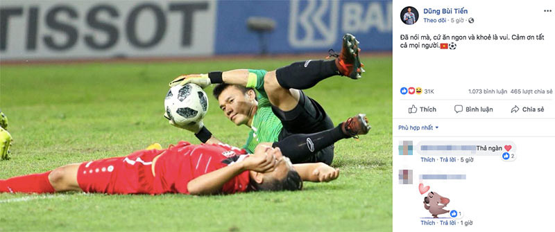 Thủ môn Tiến Dũng khá giản dị khi cho rằng &quot;cứ ăn ngon và khỏe là vui&quot;.