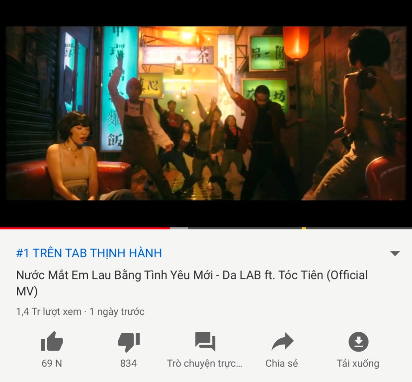 MV của Tóc Tiên và Da LAB đạt Top 1 Trending YouTube. MV của Tóc Tiên và Da LAB đạt Top 1 Trending YouTube.
