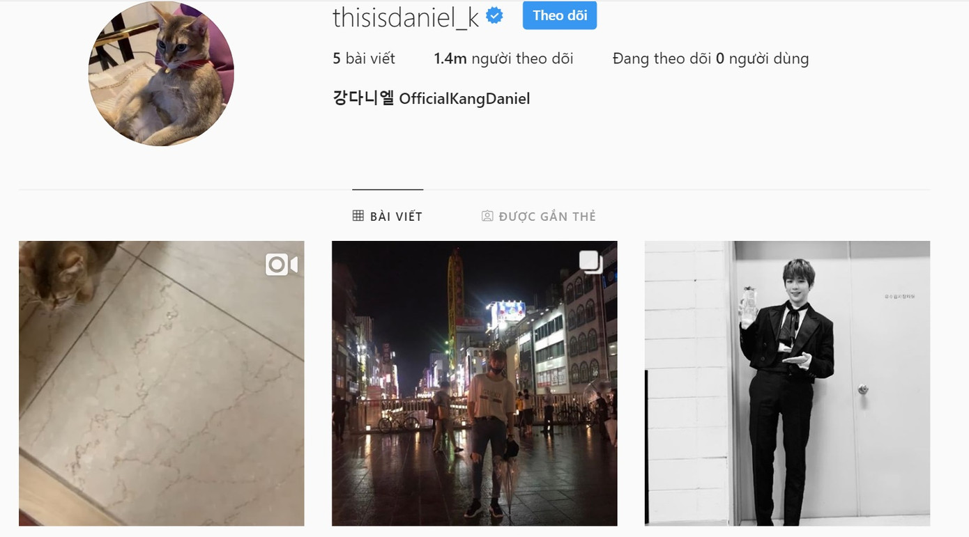Hiện tại, lượt người theo dõi Kang Daniel đã là 1,4 triệu.