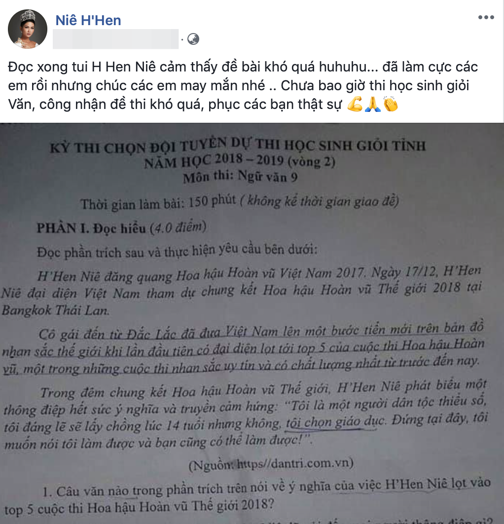 H'Hen Niê hóm hỉnh chia sẻ về đề thi.