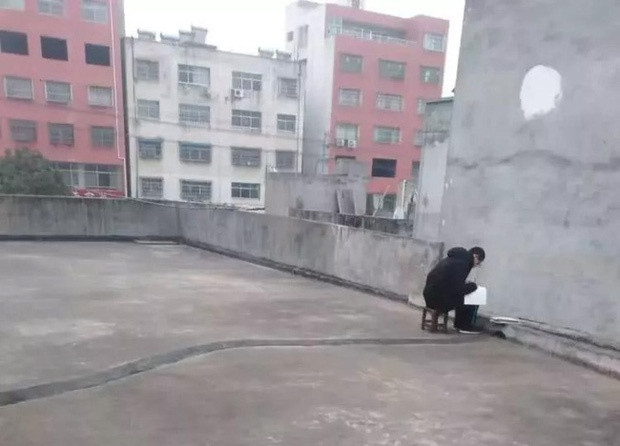 Tiểu Thông lên sân thượng bắt ké Wi-Fi nhà hàng xóm để học bài.