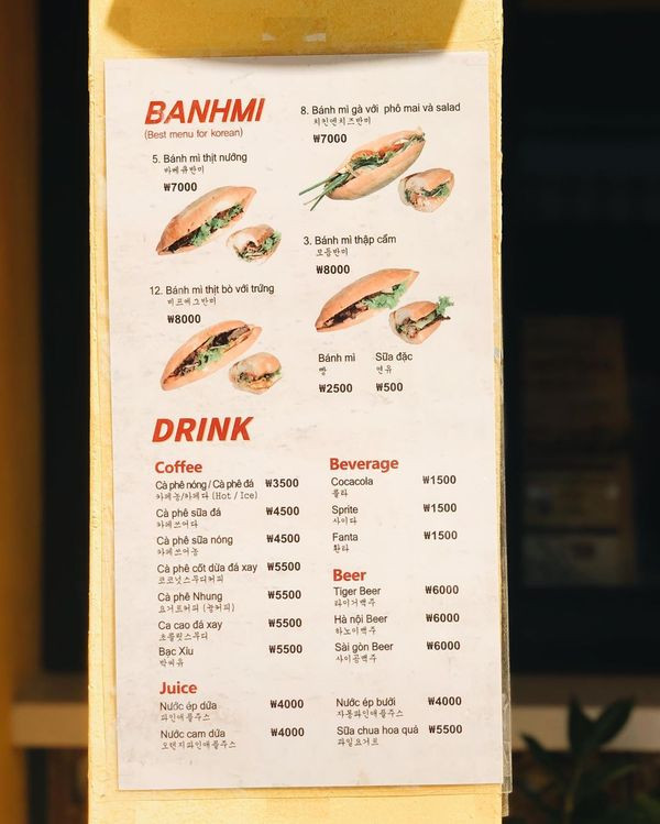 Menu của quán. (Ảnh: @t.beo)