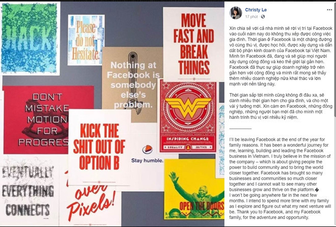 Bà Lê Diệp Kiều Trang xác nhận sẽ rời Facebook vào cuối năm 2018.