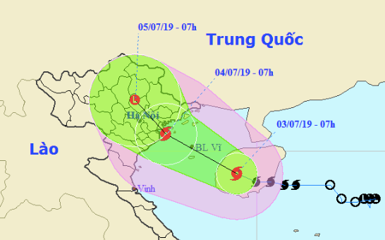 Vị trí và dự báo đường đi của cơn bão số 2 (Bão Mun).