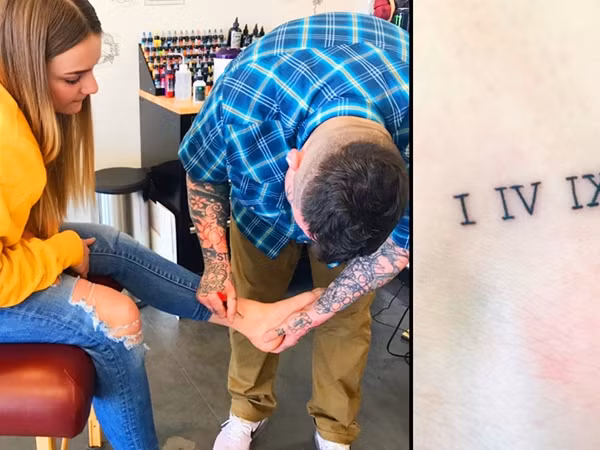 Kaitlyn lúc xăm hình, và hình xăm của bạn ấy.