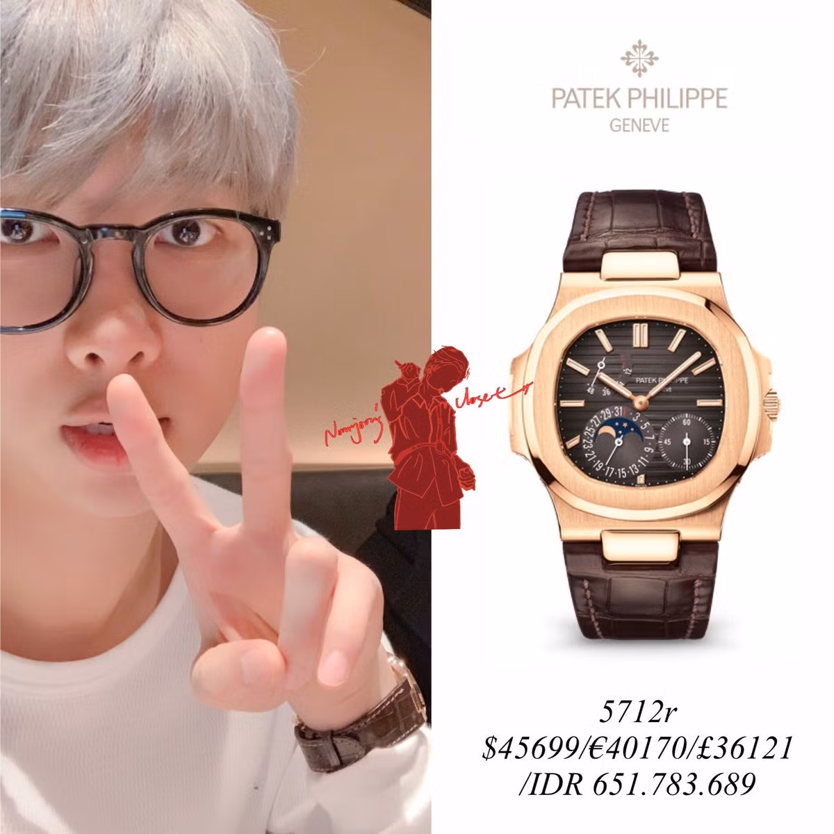 Chiếc đồng hồ nhỏ xinh trên tay RM ấy mà, thừa đủ để mua một chiếc ô tô loại tốt đấy nhé. Giá của nó là gần 46 nghìn đô-la (khoảng gần 1 tỷ đồng) thôi mà.