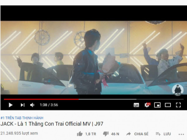 Chỉ với một MV, lượt theo dõi kênh Youtube J97 của Jack đã vượt nửa K-ICM ảnh 2 Lượt view của MV Là 1 Thằng Con Trai, tính đến 11h ngày 13-3