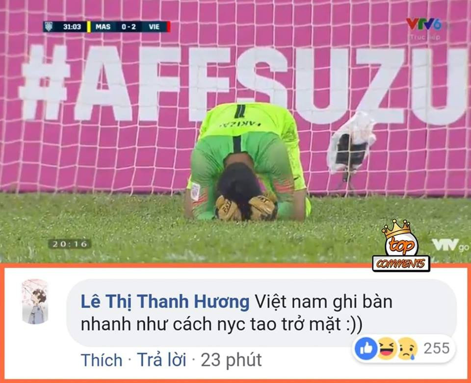 Chưa đầy 5 phút trong hiệp 1 mà ĐT Việt Nam đã ghi tới 2 bàn luôn đó, tự hào quá Việt Nam ơi! (Ảnh: Top comments) Chưa đầy 5 phút trong hiệp 1 mà ĐT Việt Nam đã ghi tới 2 bàn luôn đó, tự hào quá Việt Nam ơi! (Ảnh: Top comments)
