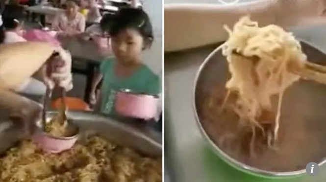 Nhiều phụ huynh nổi giận sau khi biết Trường tiểu học Đại Tào cho con họ ăn trưa chỉ với mì sợi. Ảnh: CHỤP MÀN HÌNH SCMP