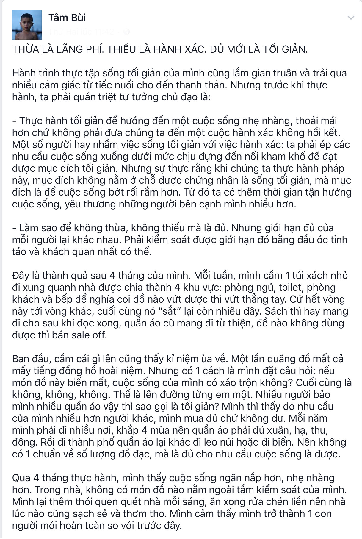 Bài viết trên trang cá nhân của Tâm Bùi 