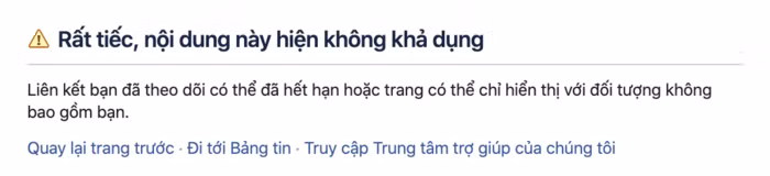 Thông báo “Rất tiếc, nội dung này hiện không khả dụng” xuất hiện khi người dùng truy cập trang cá nhân của Jack trước đó. (Ảnh chụp màn hình)