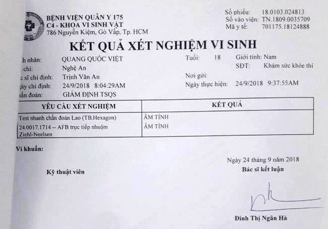 Với kết quả em Việt không bị bệnh gì cả.