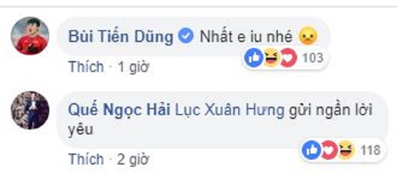 Ở bài đăng của Xuân Hưng, Tiến Dũng "ganh tỵ" còn Hải Quế lại tình cảm thế này đây.