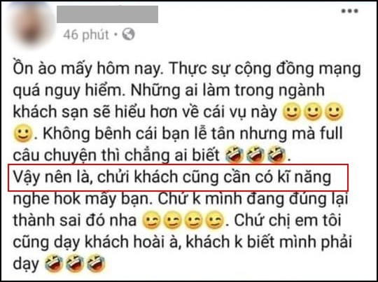 Bài đăng của một nữ nhân viên tại khách sạn nổi tiếng tại Hà Nội.