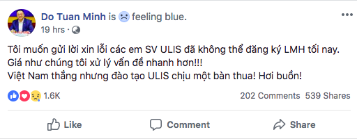 Bài đăng của thầy Tuấn Minh nhận được nhiều sự ủng hộ của sinh viên và dân mạng.