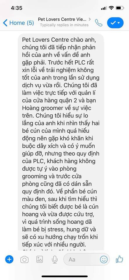 Phản hồi của Pet Lovers Centre trước những bức xúc của khách hàng về thái độ của nhân viên cửa tiệm.