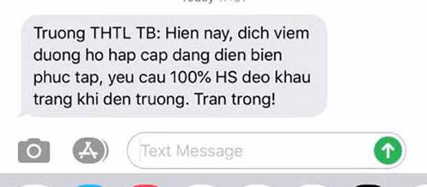 Nhà trường gửi tin nhắn thông báo đến quý phụ huynh.