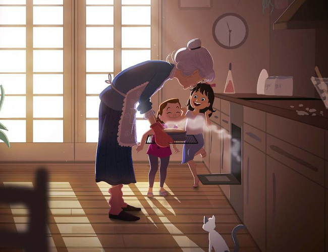 Tuổi thơ còn là sự dịu dàng, ân cần của bà. Bà chẳng bao giờ mắng mình giống bố mẹ mắng cả cho nên nhiều lúc chỉ muốn dọn sang nhà bà ở luôn thôi.