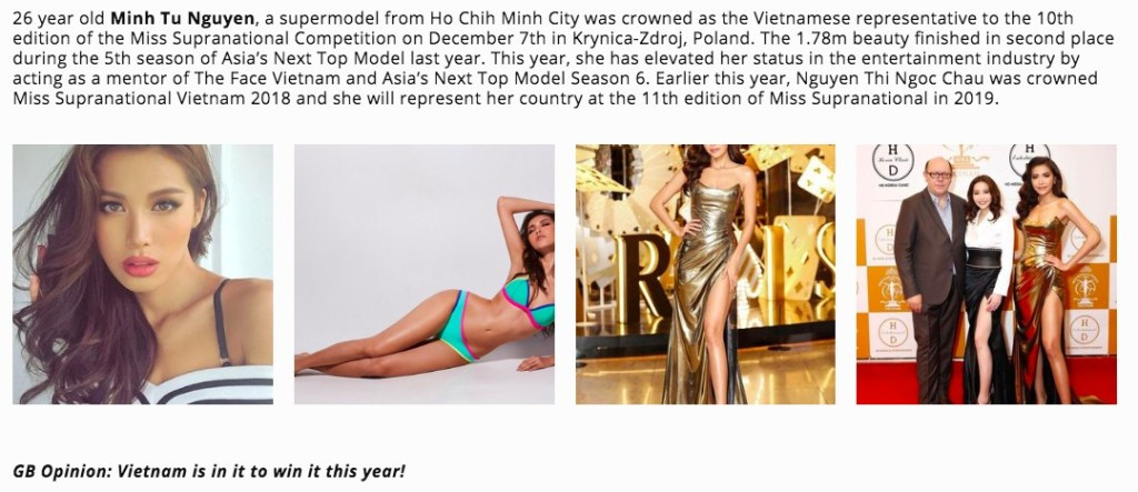 Bài viết nhắc tới Minh Tú trên trang Global Beauties.