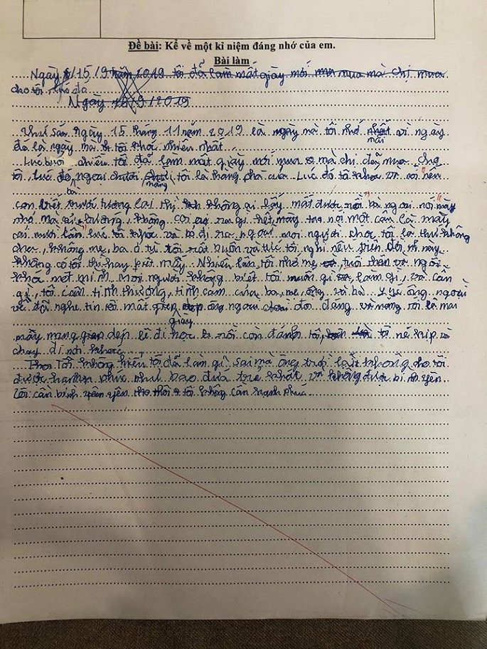 Bài văn về một kỷ niệm đáng nhớ của em khiến nhiều người suy ngẫm. Ảnh: Thanh Vân Lê