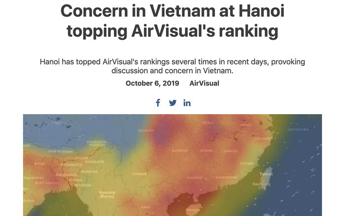 “Tâm thư” khẳng định Hà Nội không phải thành phố ô nhiễm nhất thế giới của đội ngũ phát triển ứng dụng AirVisual. (Ảnh: Chụp màn hình)