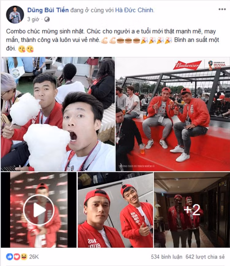 Bùi Tiến Dũng đăng cả loạt ảnh chúc mừng người anh em thân thiết.