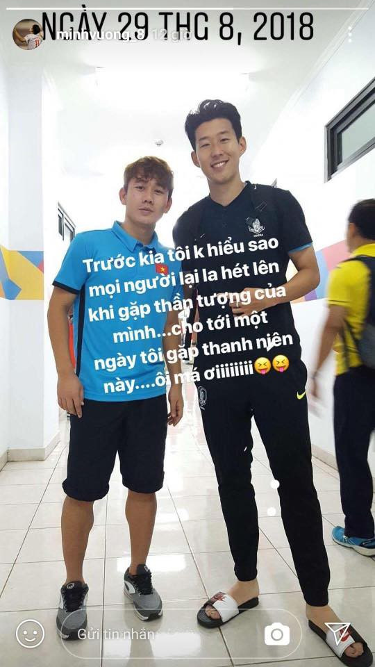 Minh Vương khoe ảnh chụp cùng thần tượng Son Heung-min.