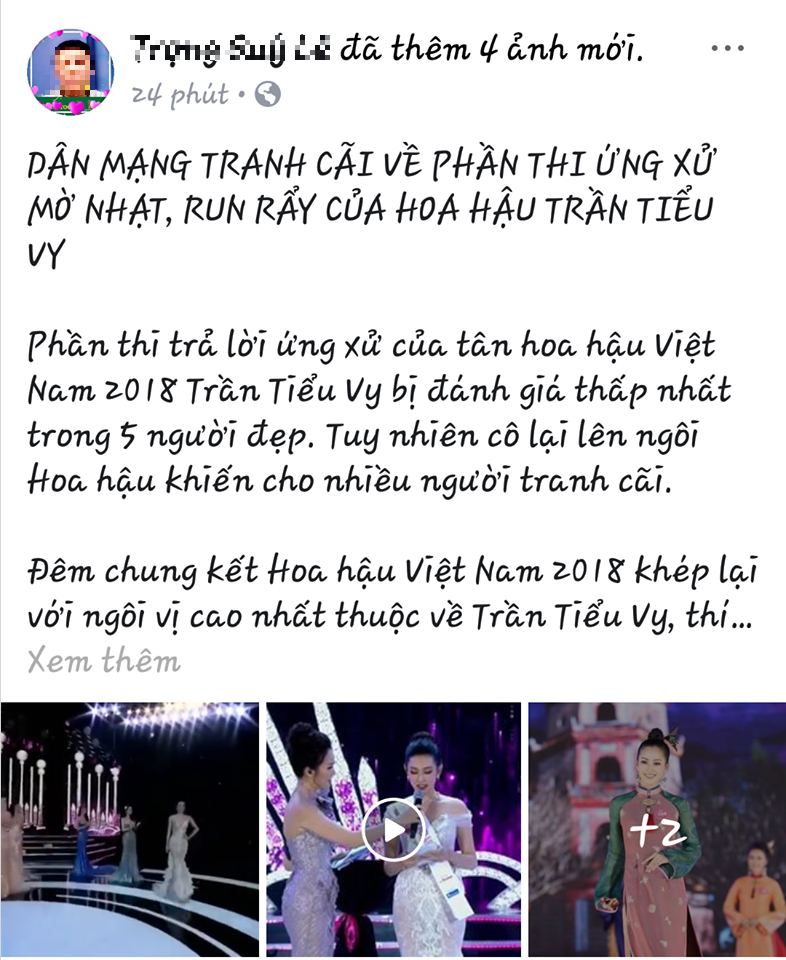 Dân mạng tranh cãi trái chiều xung quang phần thi ứng xử lúng túng, vấp váp và không mấy ấn tượng của tân Hoa hậu (Ảnh: FB T.Q.L).