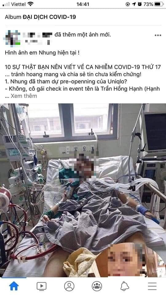 Đăng bài "10 sự thật nên biết về ca nhiễm Covid-19 thứ 17" nhưng lại lấy ảnh Huyền My đang nằm trên giường bệnh để minh họa.