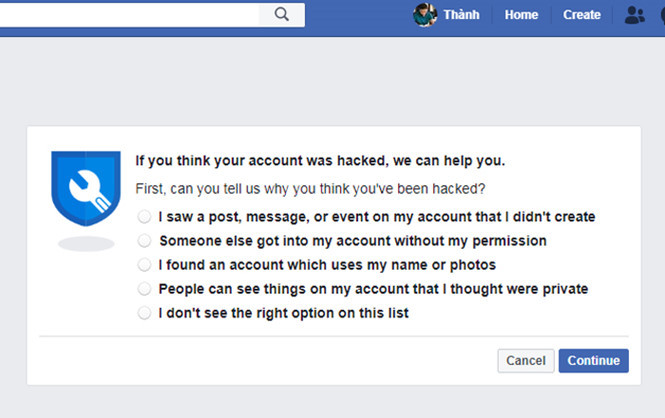 Hãy báo cáo khi thấy tài khoản của mình có dấu hiệu bị xâm phạm. ẢNH: CHỤP MÀN HÌNH.