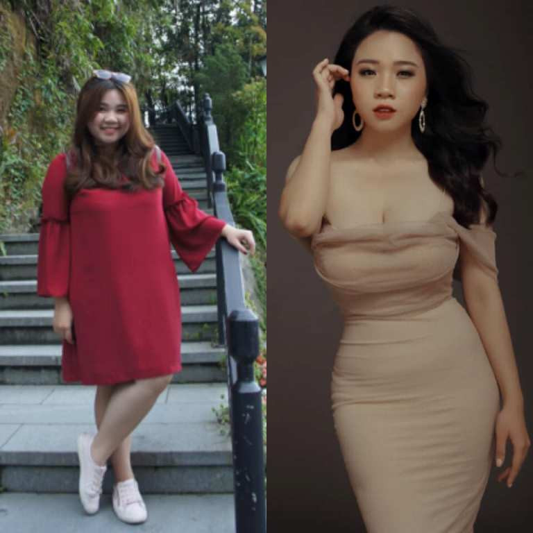 Hình ảnh Vân Anh trước và sau khi giảm được 30 kg.