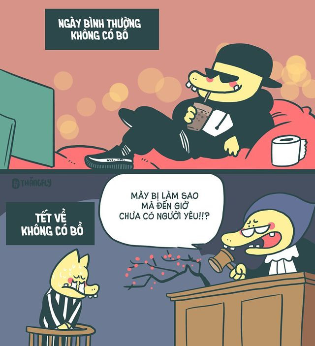 Bị người lớn “chất vấn” chuyện tình cảm vào dịp Tết cũng là điều khiến nhiều bạn trẻ “ám ảnh”. Ảnh: Thăng Fly Comics