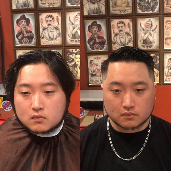 Mái tóc được tỉa tót, vuốt nếp gọn gàng khiến gương mặt trông đàn ông và mạnh mẽ hơn bao nhiêu.