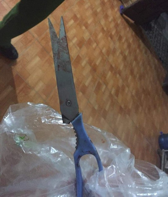 Hình ảnh chiếc kéo Nam dùng đâm nhiều nhát, tước đoạt mạng sống vợ trẻ của mình.