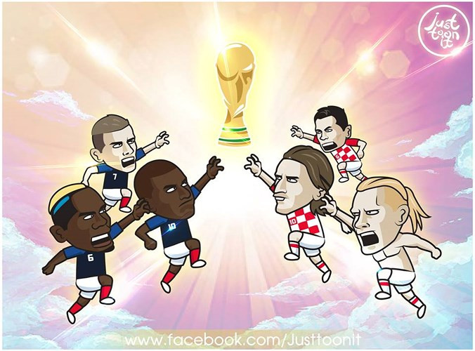 Hai đội bóng xuất sắc nhất thế giới là Pháp và Croatia chuẩn bị đụng độ nhau tại chung kết World Cup 2018. (Ảnh: Just toon it).