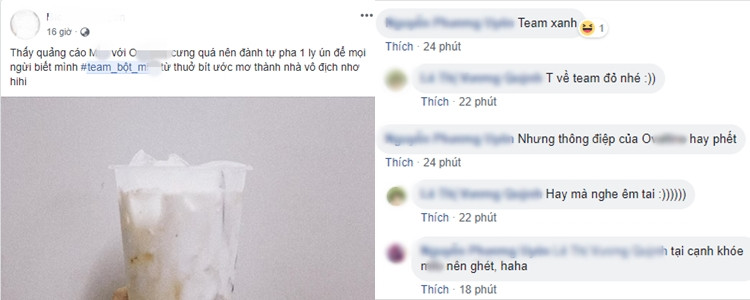 Cư dân mạng chia thành hội xanh (màu của hãng M.) và hội đỏ (màu của hãng O.).