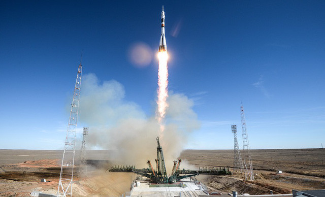Tàu Soyuz MS-10 được phóng đi từ sân bay vũ trụ Baikonur ở Kazakhstan. (Ảnh: Sputnik)
