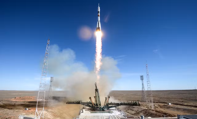 Tàu Soyuz MS-10 được phóng đi từ sân bay vũ trụ Baikonur ở Kazakhstan. (Ảnh: Sputnik)