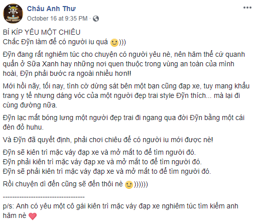Niềm vui đi xe đạp của chị Thư đã được nhân đôi nhờ có anh chàng đẹp trai chạy xe cùng chiều.