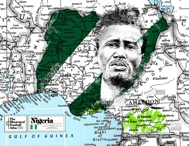 Cầu thủ của đội tuyển Nigeria - John Obi Mikel - được khắc họa với gương mặt trầm tư, là thủ lĩnh của “đại bàng xanh”.