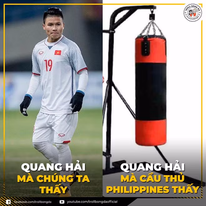 Với lợi thế về hình thể khi có hàng loạt cầu thủ sinh ra ở châu Âu, đội tuyển Philippines chơi ép sát, tranh chấp bóng quyết liệt và không ngại va chạm. Ảnh: Troll Bóng đá.