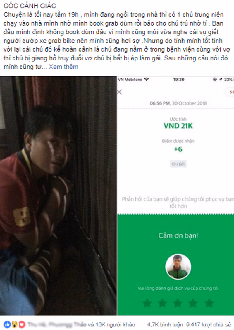 Bài đăng của Nguyễn Nhung về việc giúp người lạ đặt xe gây chú ý.
